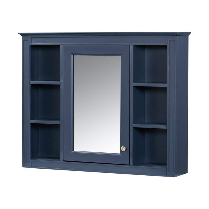 WELLFOR 35 in. W x 27.5 in. H MDF Rectangular Wall Medicine Cabinet with Mirror in Blue