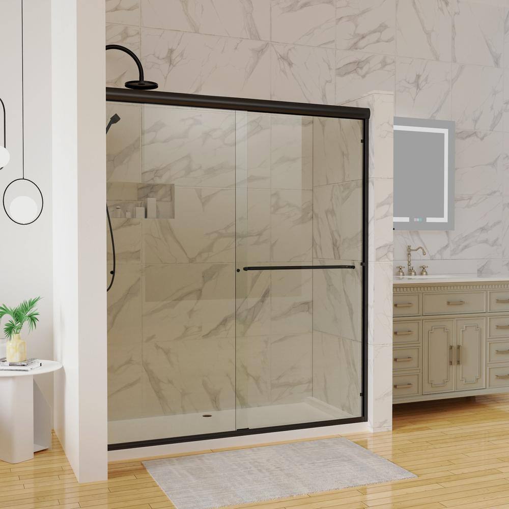 Boosicavelly 60 in. W x 70 in. H Sliding Framed Shower Door in Matte Black Finish with Tempered Glass