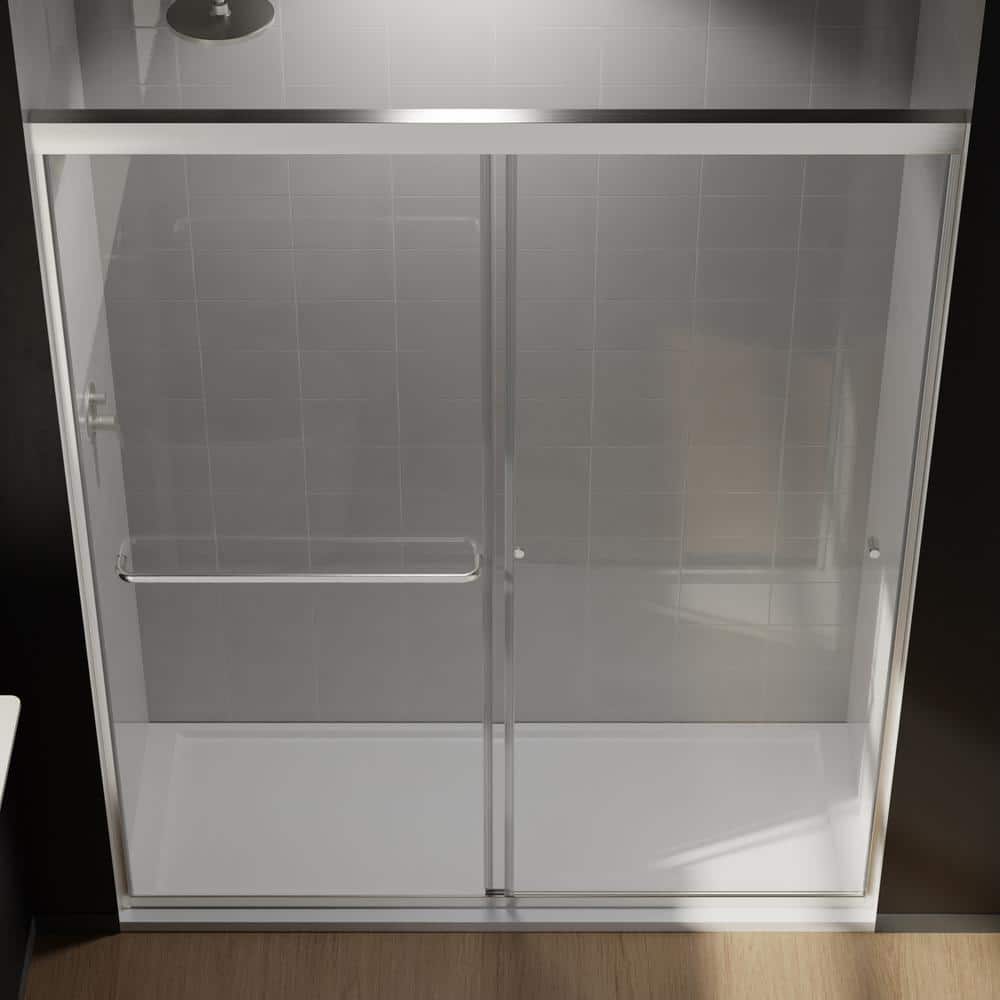 Boosicavelly 60 in. W x 72 in. H Sliding Framed Shower Door in Brushed Nickel Finish with Tempered Glass