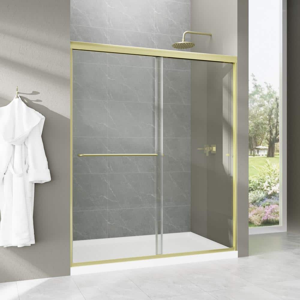 Boosicavelly 60 in. W x 72 in. H Sliding Framed Shower Door in Brushed Gold Finish with Tempered Glass