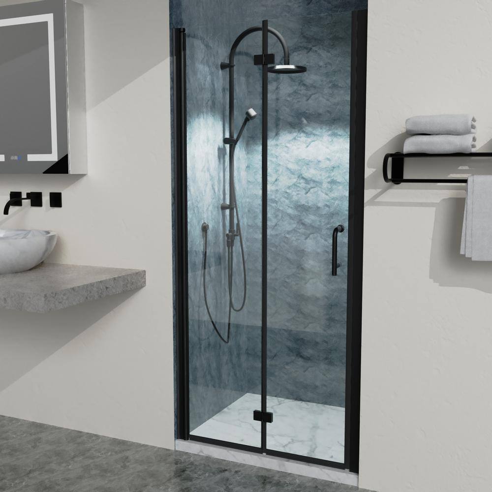 Boosicavelly 34 in. W x 72 in. H Bifold Semi-Frameless Shower Door in Matte Black Finish with Clear Glass