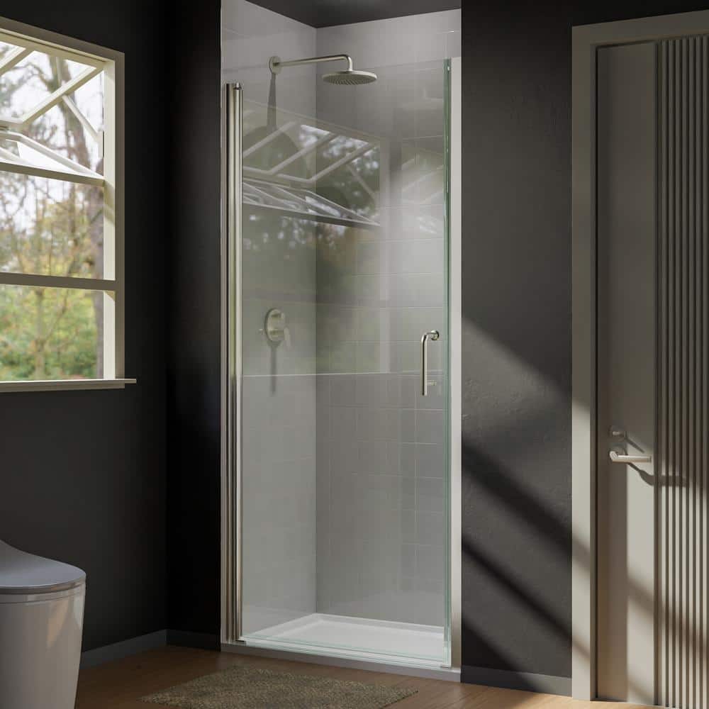 Boosicavelly 34 In. W x 72 In. H Pivot Semi-Frameless Shower Door in Brushed Nickel with Clear Glass