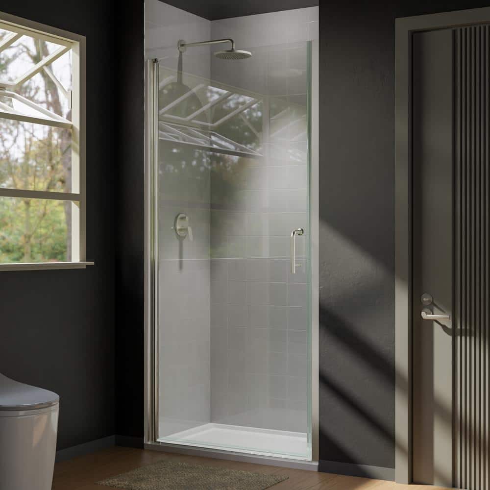 Boosicavelly 36 in. W x 72 in. H Pivot Semi-Frameless Shower Door in Brushed Finish with Clear Glass