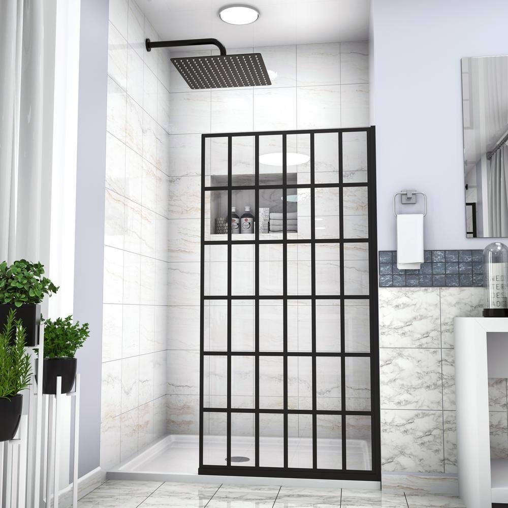 Boosicavelly 38.5 in. W x 72 in. H Fixed Framed Shower Door in Matte Black with Tempered Glass