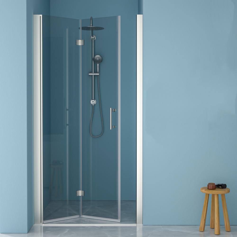 Boosicavelly 34 in. W x 72 in. H Bifold Semi-Frameless Shower Door in Chrome Finish with Clear Glass