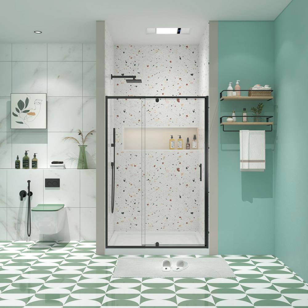 Boosicavelly 60 in. W x 71 in. H Pivot Semi-Frameless Shower Door in Matte Black Finish with Tempered Glass