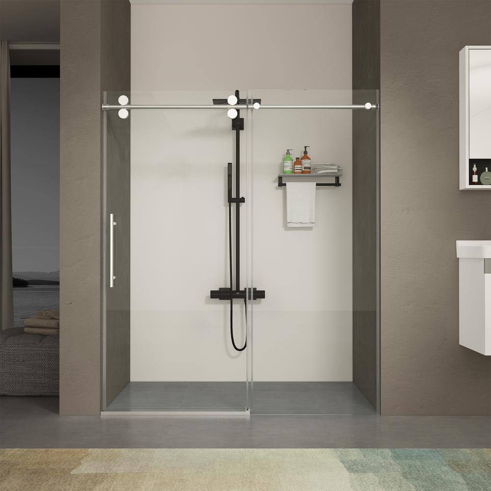 Boosicavelly 56-60 in. W x 76 in. H Sliding Frameless Shower Door in Chrome Finish with Clear Tempered Glass
