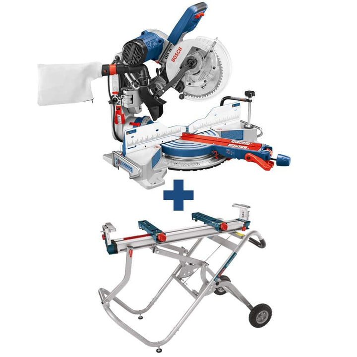Bosch 15 Amp Corded 10 in. Dual-Bevel Sliding Glide Miter Saw with 60-Tooth Blade and Gravity-Rise Stand (CM10GD + T4B)