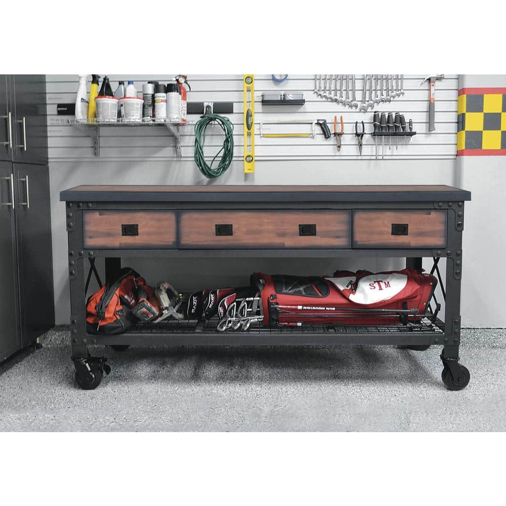 Duramax Building Products 72 in. W x 24 in. D 3-Drawers Rolling Industrial Mobile Workbench Cabinet with Wood Top