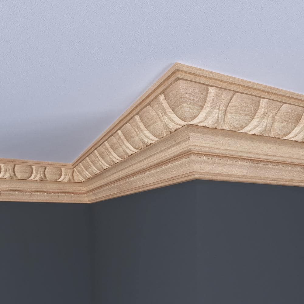 Ornamental Mouldings 1687A-4FTWHW .5 in. D X 4 in. W X 47.5 in. L Unfinished White Hardwood Egg and Dart Crown Moulding