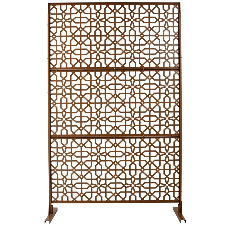 Sudzendf Brown Metal Outdoor Indoor Privacy Screens and Panels with Free Standing, Decorative Screen for Balcony Patio Garden