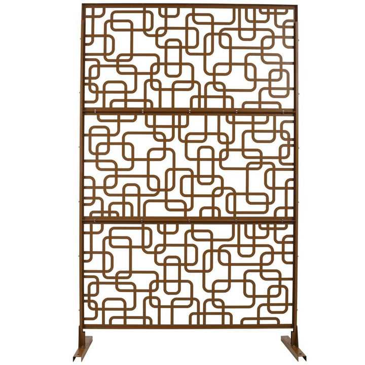 Sudzendf Outdoor and Indoor Freestanding Decorative Privacy Screen Metal Privacy Screen, Fence Panels in Brown