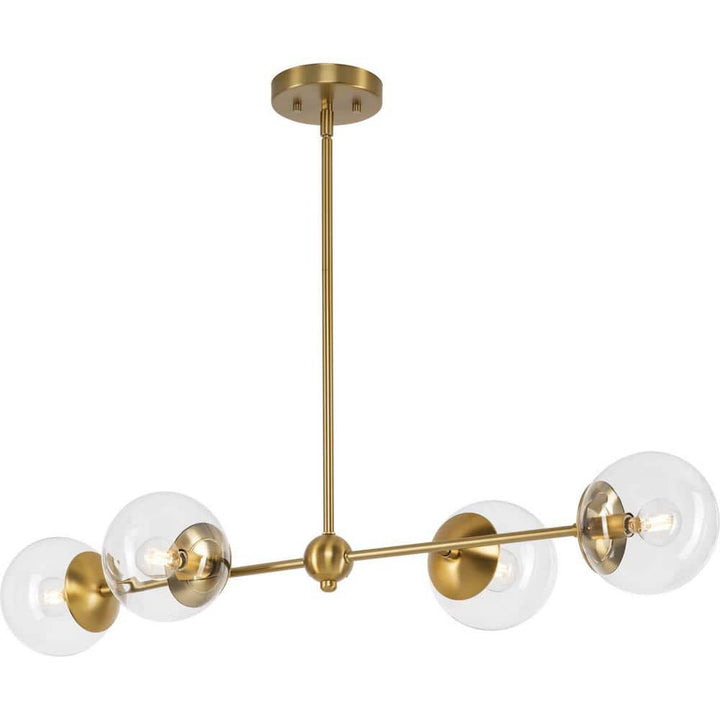 Progress Lighting Atwell Collection 40 in. 4-Light Brushed Bronze Mid-Century Modern Island Light Chandelier with Clear Glass Shade