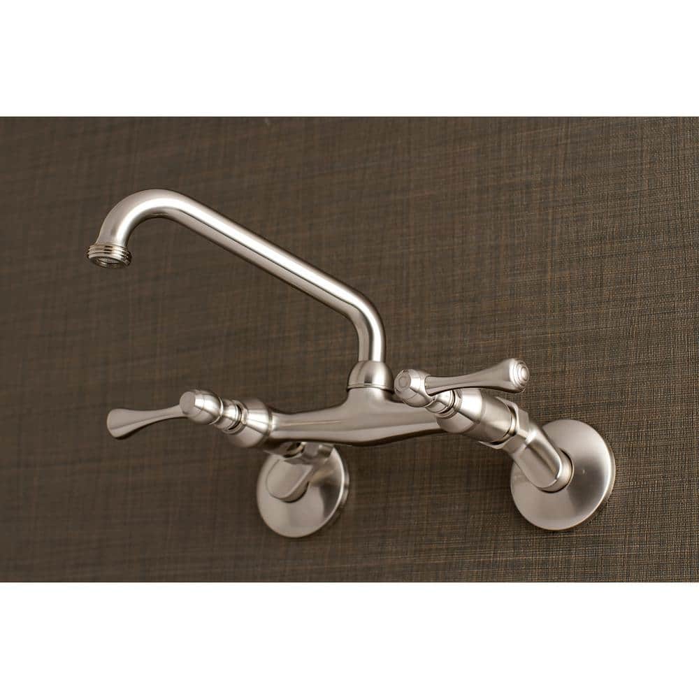 Kingston Brass Kingston Adjustable Center 2-Handle Wall-Mount Laundry Faucet in Brushed Nickel