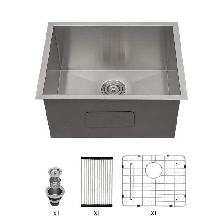 Sarlai 18 in. D x 21 in. W Undermount Laundry/Utility Sink Brushed Nickel Single Bowl Deep 16 Gauge Stainless Steel Bar Sink