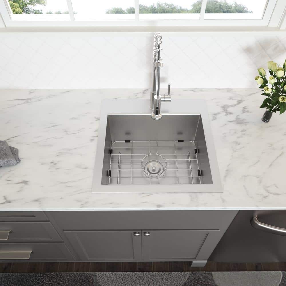 Cadeninc 22x22x12 Single Bowl Drop-In Laundry Utility Sink with Accessories