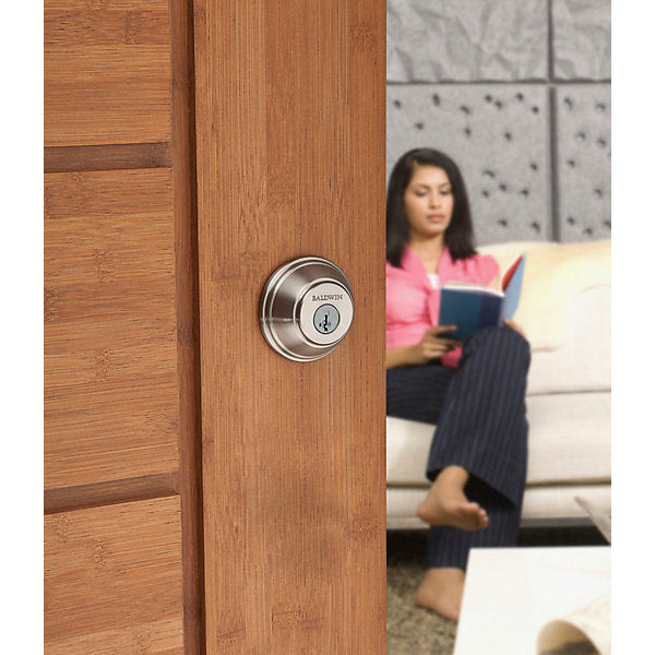 Prestige Satin Nickel Single Cylinder Round Deadbolt Featuring SmartKey Security