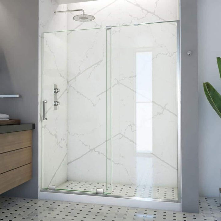 DreamLine Mirage-X 56-60 in. W x 72 in. H Semi-Frameless Sliding Shower Door, Brushed Nickel