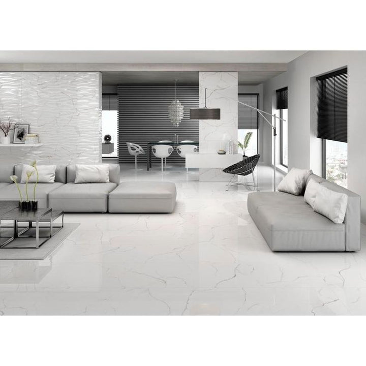 Emser SCULPTURE 5-Pack White 12-in x 24-in Glazed Porcelain Stone Look Wall Tile