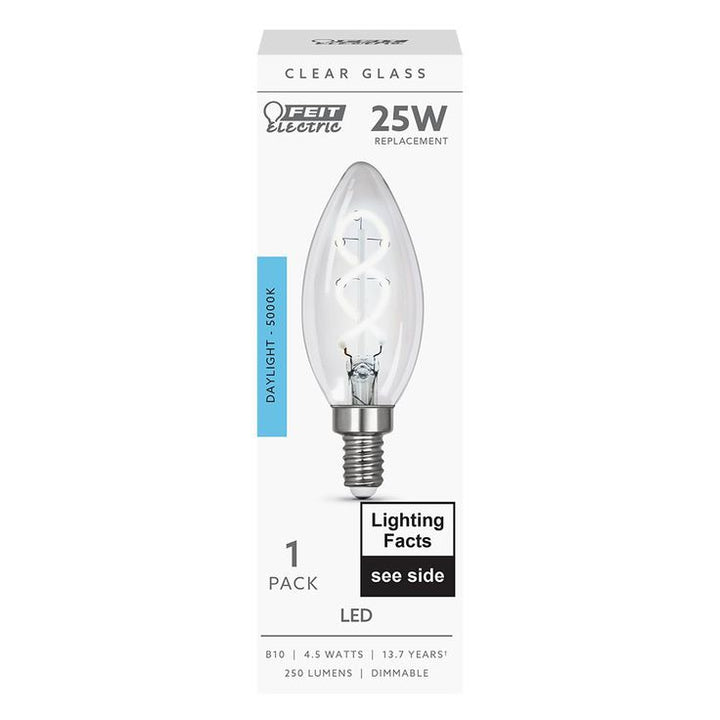 Feit Electric 25-Watt Equivalent B10 Dim Candelabra Clear Glass Vintage Eidson LED Light Bulb with Spiral Filament Daylight (12-Pack)