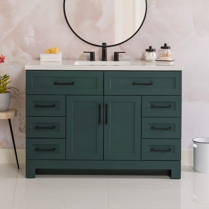 Style Selections Cauley 48-in Viridian Green Single Sink Bathroom Vanity with White Cultured Marble Top