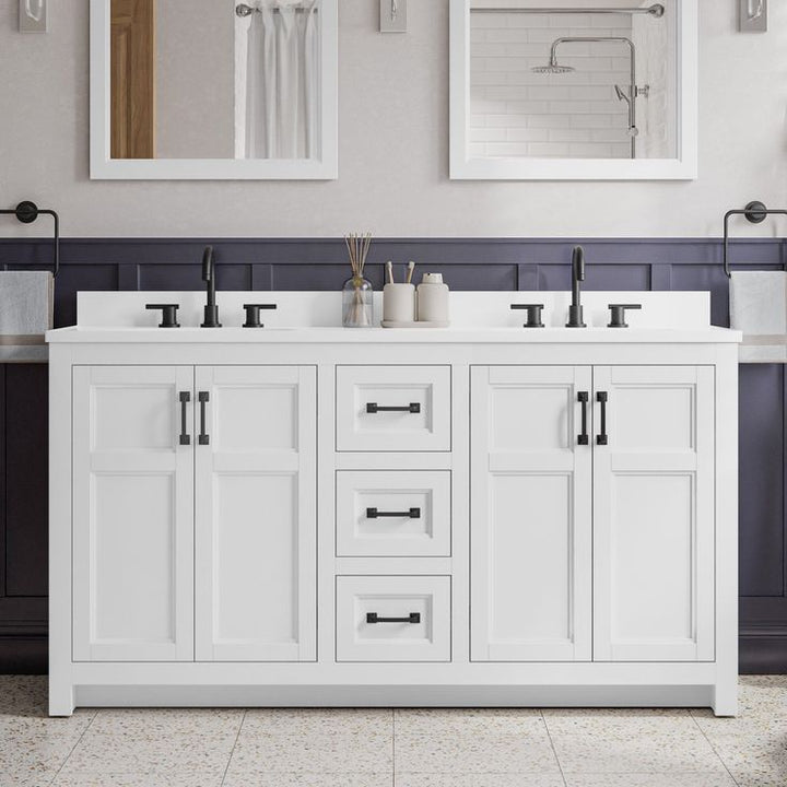 Style Selections Lowry 61-in White Double Sink Bathroom Vanity with White Acrylic Top