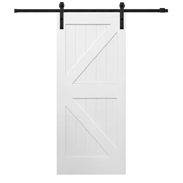 36 in. x 84 in. Primed Composite K-Plank Barn Door with Matte Black Hardware Kit - Super Arbor