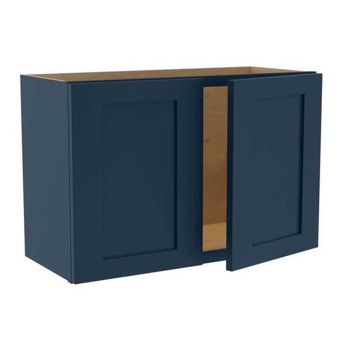 Home Decorators Collection Newport 27 in. W x 12 in. D x 18 in. H Assembled Plywood Wall Bridge Kitchen Cabinet in Mythic Blue with Soft Close