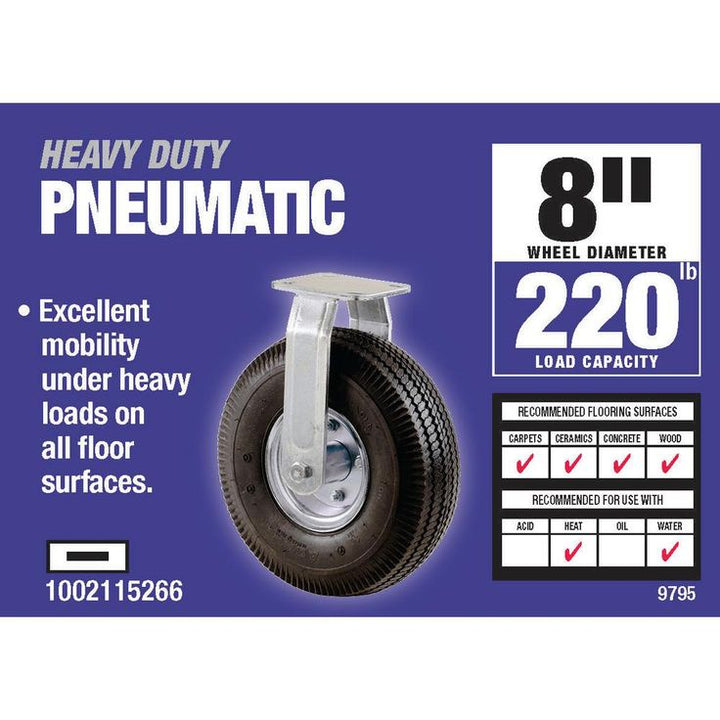 8 in. Pneumatic Rigid Caster with 220 lb. Load Rating