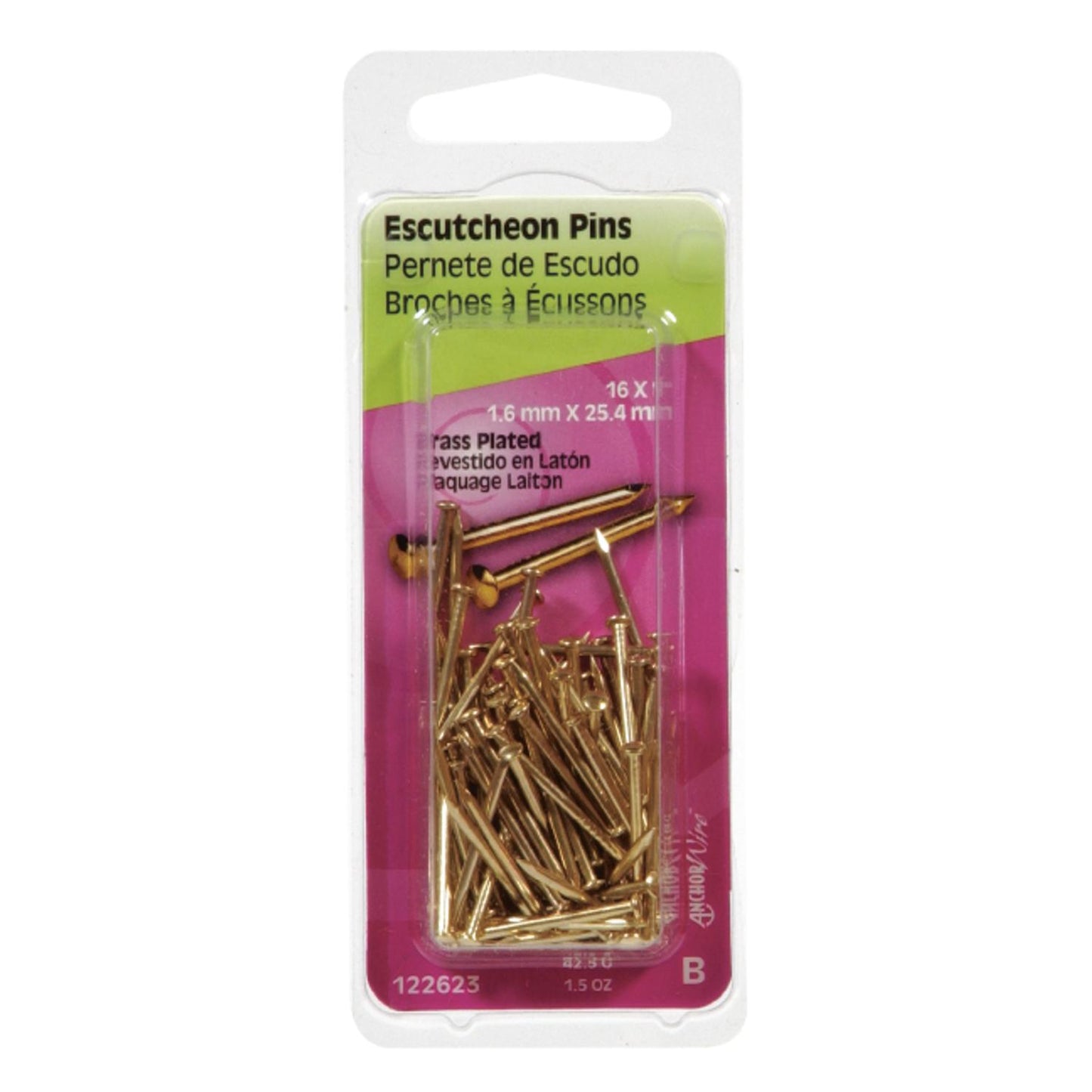 Hillman 16 Ga. x 1 in. Brass-Plated Steel Escutcheon Pins, 1.5 oz Pack
