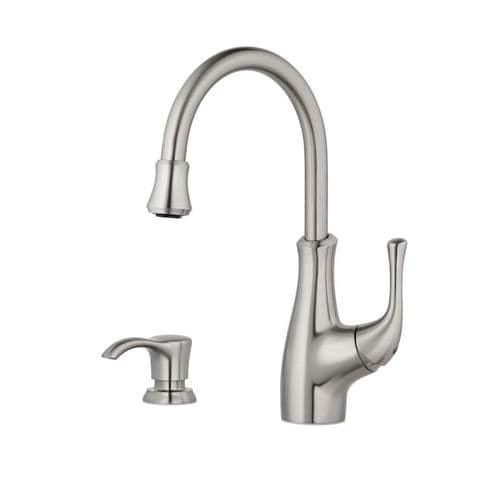 Pfister Vosa Stainless Steel 1-Handle Deck-Mount High-Arc Handle Kitchen Faucet
