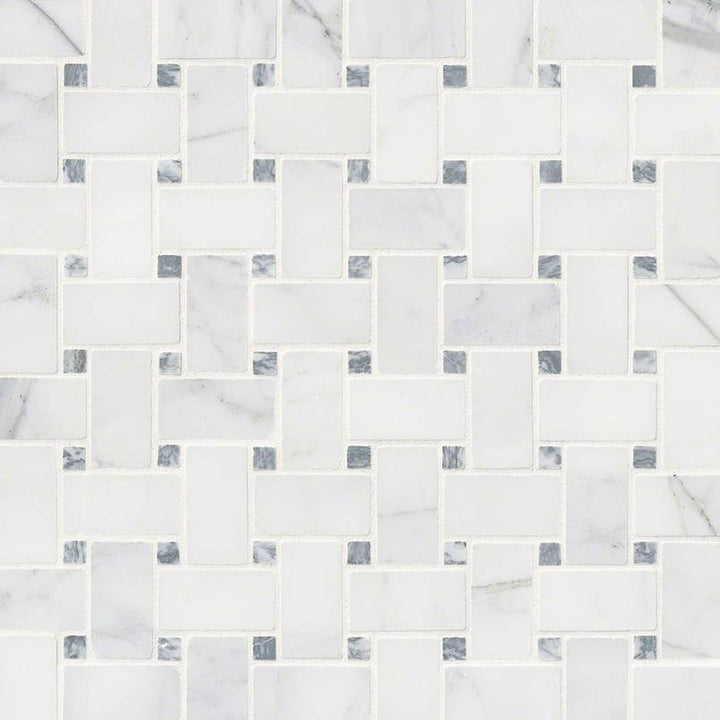 MSI Calacatta Cressa Basket Weave 12 in. x 12 in. x 10 mm Honed Marble Mesh-Mounted Mosaic Tile (10 sq. ft. / case)