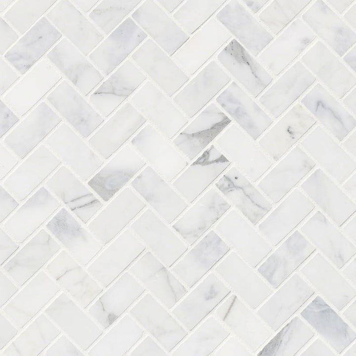 MSI Calacatta Cressa Herringbone 12 in. x 12 in. x 10 mm Honed Marble Mesh-Mounted Mosaic Tile (9.4 sq. ft. / case)