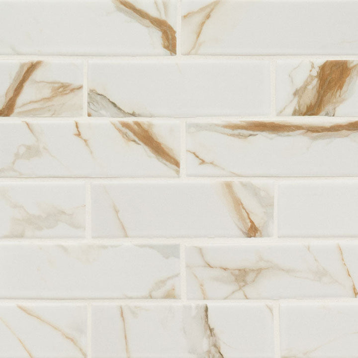 Calcatta Gold Subway 11.46 in. x 11.69 in. x 6mm Matte Mosaic Marble Tile (13.95 sq. ft./Case)
