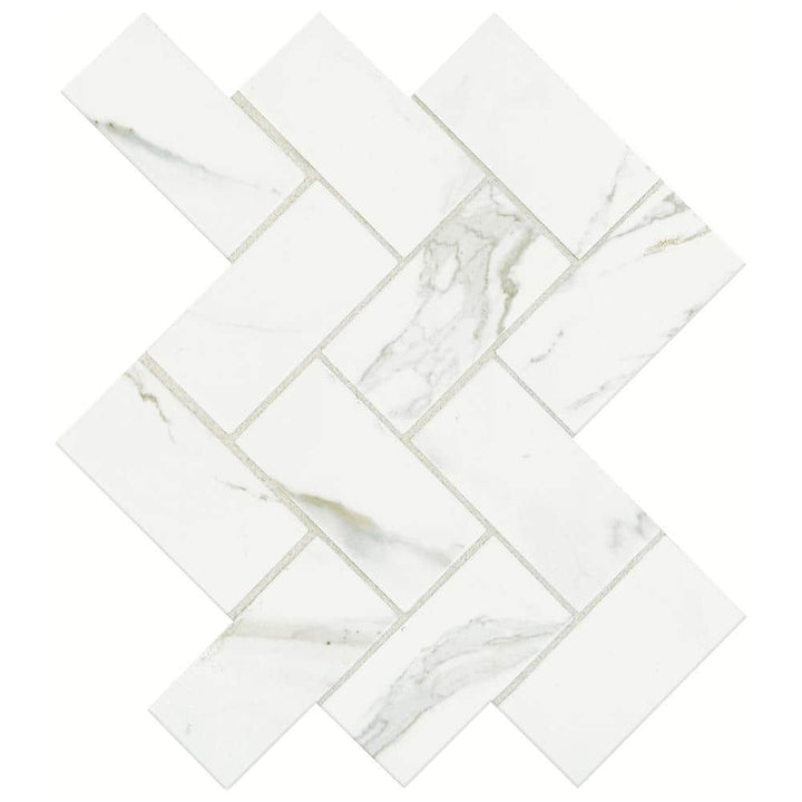Marazzi Developed by Nature Calacatta 12 in. x 14 in. x 6 mm Ceramic Herringbone Mosaic Floor and Wall Tile (0.67 sq. ft. per piece)