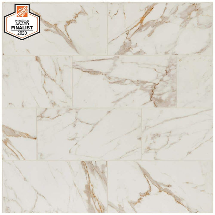 Daltile QuicTile 12 in. x 24 in. Panda Marble Polished Porcelain Locking Floor Tile (9.6 sq. ft. / case)