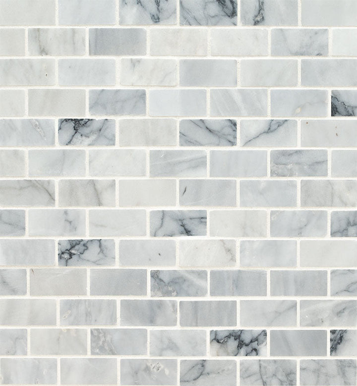 Carrara Classique Brick 12 in. x 12 in. Honed Marble Mesh-Mounted Mosaic Wall Tile (0.97 sq. ft./Each)