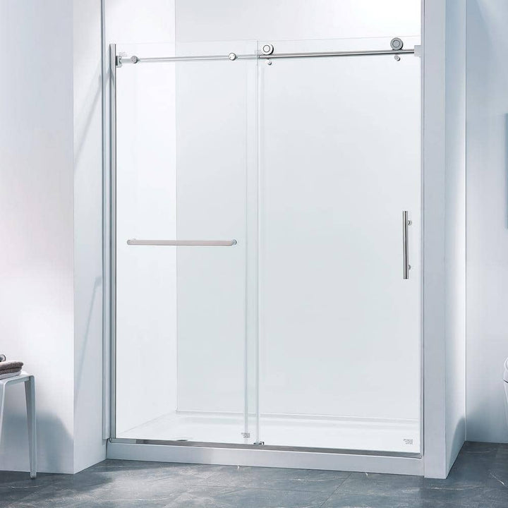 CASAINC 56-60 in. W x 75 in. H Single Sliding Semi-Frame 304 Stainless Steel Shower Door in Chrome with 5/16 in. Clear Glass