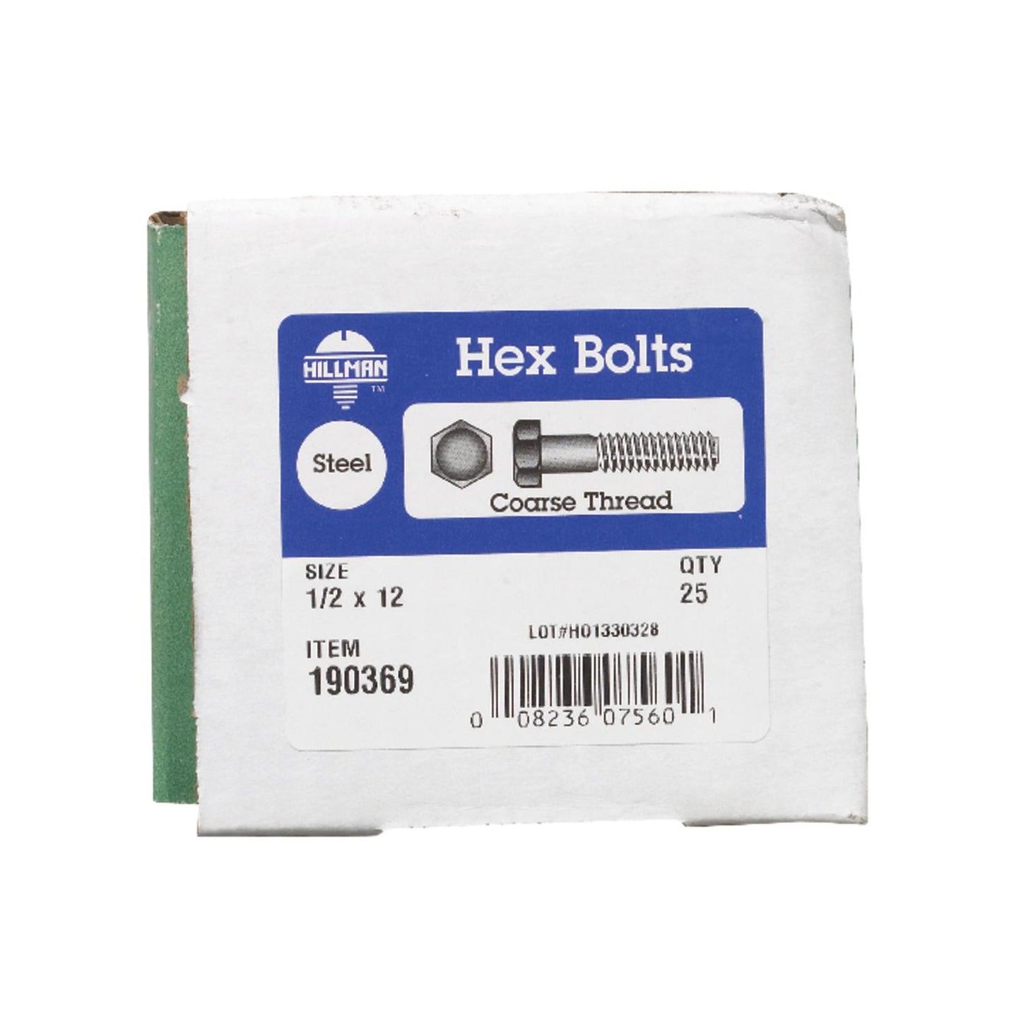 Hillman 1/2 in. Diameter x 12 in. Length Zinc-Plated Steel Hex Bolt, Coarse Thread, 25-Pack
