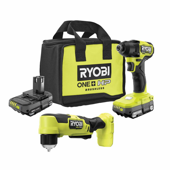 ONE+ HP 18V Brushless Cordless Compact 1/4 in. Impact Driver and 3/8 in. Right Angle Drill with (2) Batteries, Charger - Super Arbor