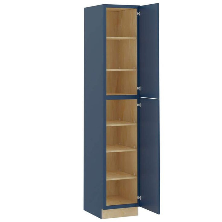 Home Decorators Collection Grayson 18 in. W x 24 in. D x 96 in. H Assembled Plywood Pantry Kitchen Cabinet in Mythic Blue with Soft Close RH