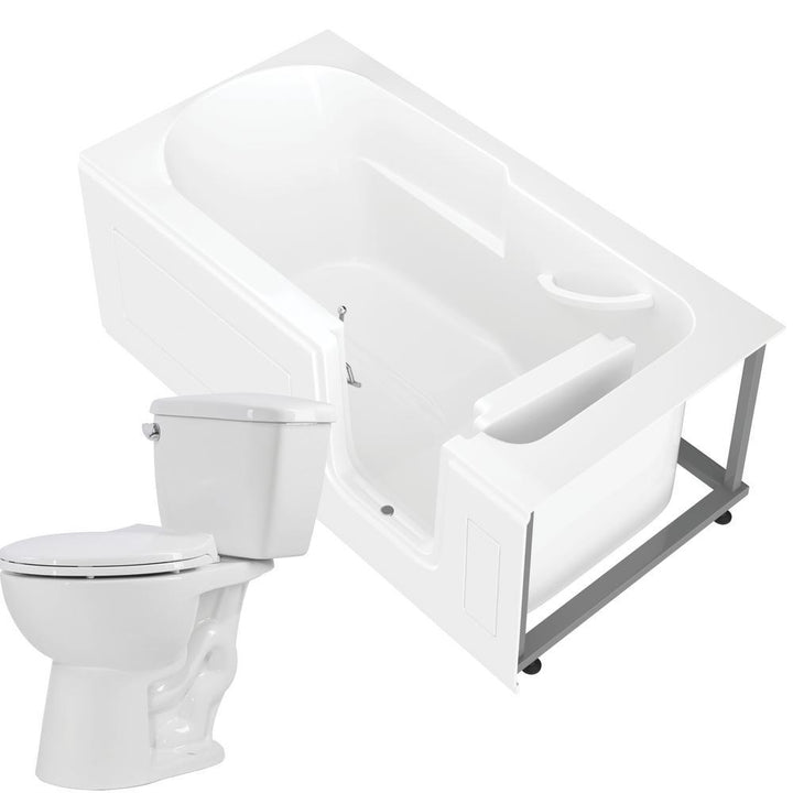 Step-In 59.6 in. Walk-In Non-Whirlpool Bathtub in White with 1.28 GPF Single Flush Toilet - Super Arbor