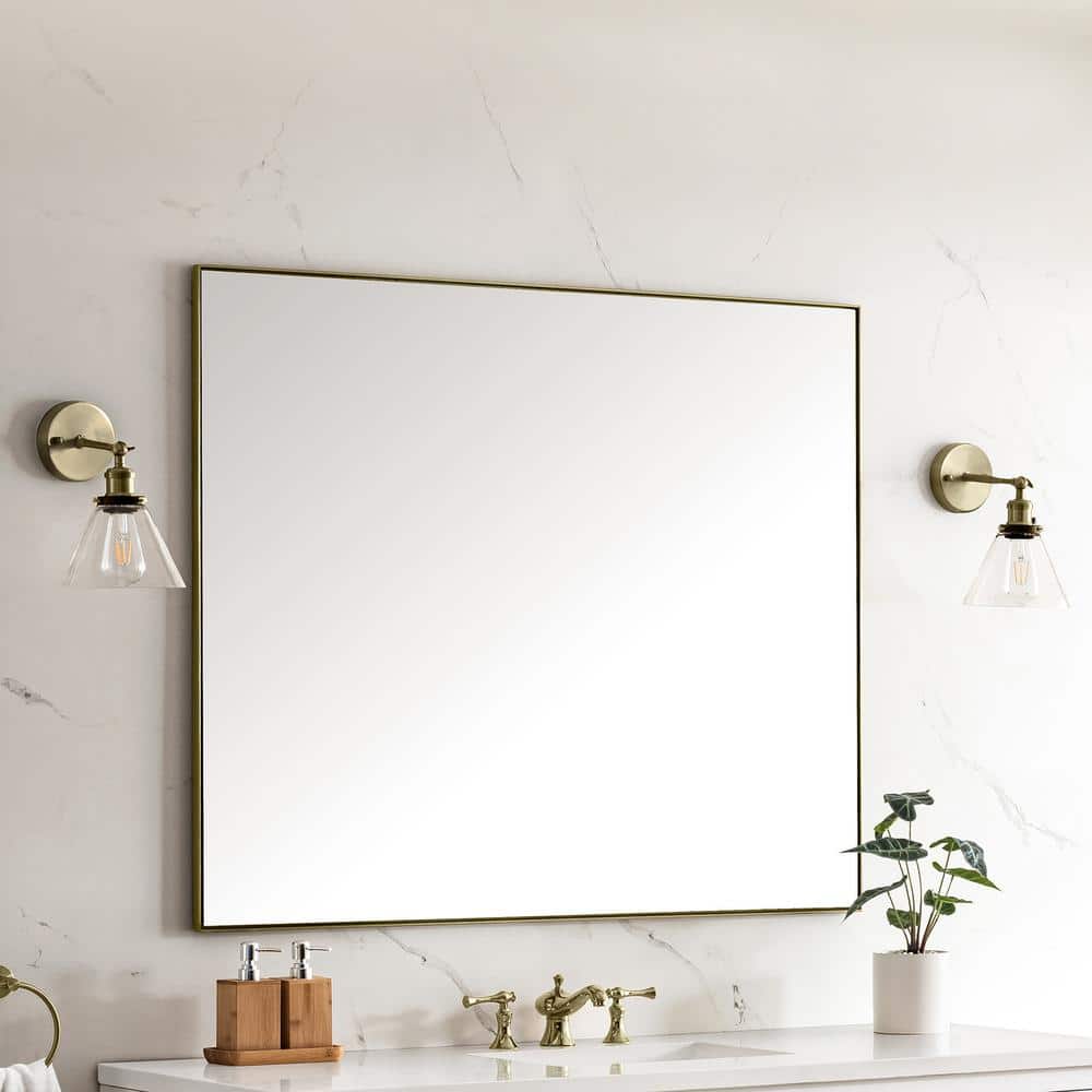 James Martin Vanities Rohe 48" x 40" Champagne Brass Rectangular Bathroom Vanity Mirror