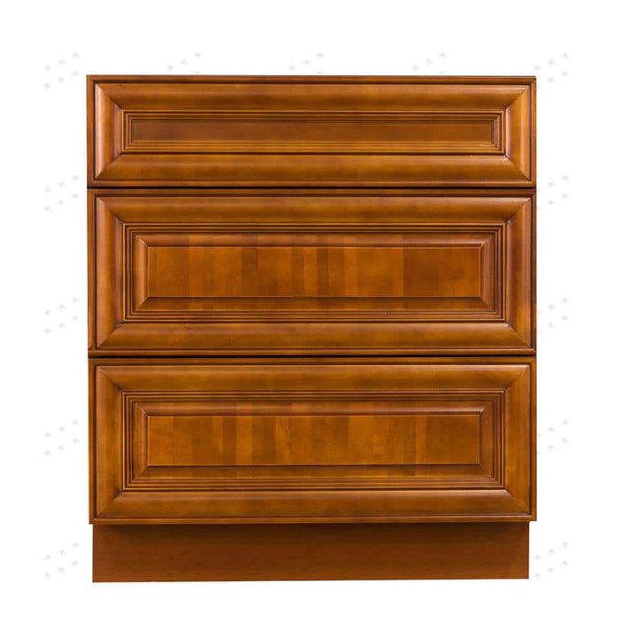 LIFEART CABINETRY Cambridge Assembled 27x34.5x24 in. Base Cabinet with 3 Drawers in Chestnut