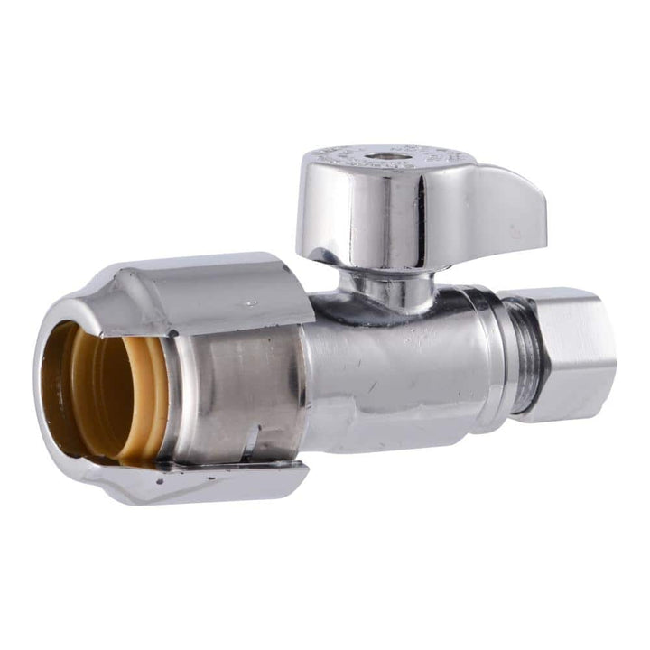 SharkBite 1/2 in. Push-to-Connect x 3/8 in. O.D. Compression Chrome-Plated Brass Quarter-Turn Straight Stop Valve