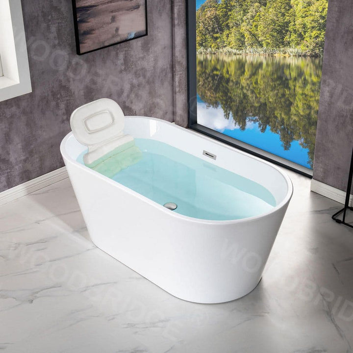 WOODBRIDGE Archie 59 in. Acrylic FlatBottom Double-Ended Freestanding Bathtub with Oil-Rubbed Bronze Overflow and Drain, White