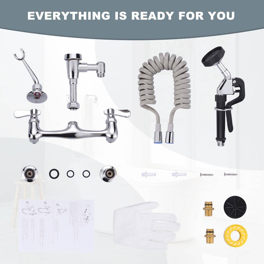 ARCORA Commercial Wall Mounted Double Handle Pet Grooming Faucet in Chrome