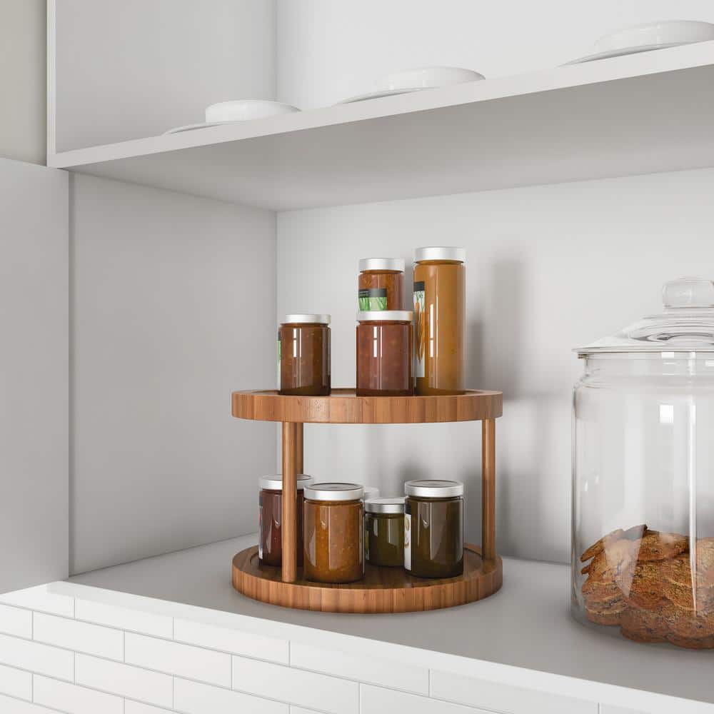 Classic Cuisine 2-Shelf 10 in. All Natural Brown Bamboo Lazy Susan Turntable