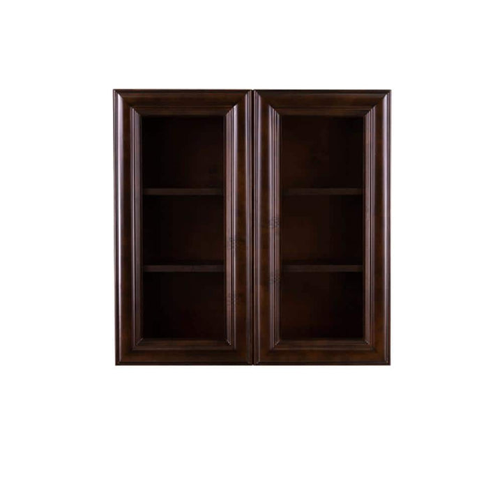 LIFEART CABINETRY Edinburgh Espresso Plywood Glass Door Stock Assembled Wall Kitchen Cabinet (36 in. W x 36 in. H x 12 in. D)