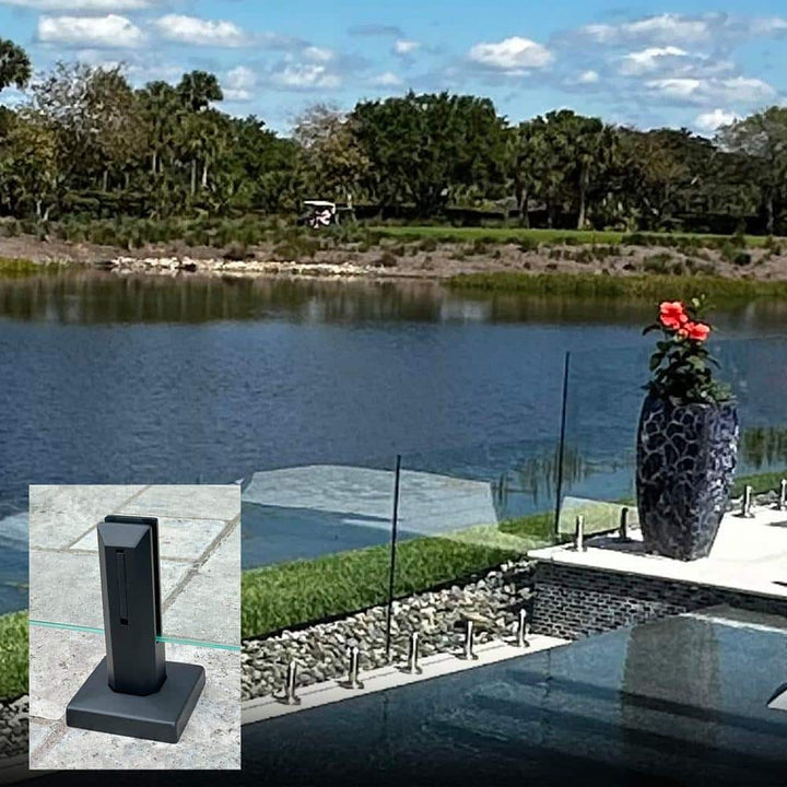 ClearView GLASS RAILINGS CVGR 24 in. x 39.37 in. Tempered Laminated Hercules Glass Panel with 2-Square Matte Black Spigots